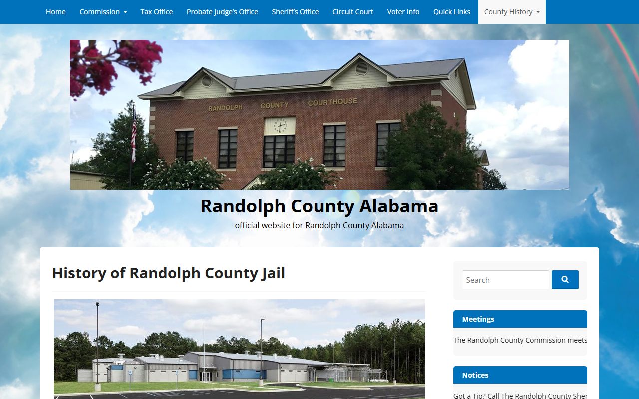 Randolph County Jail history page with current jail capacity and facility details