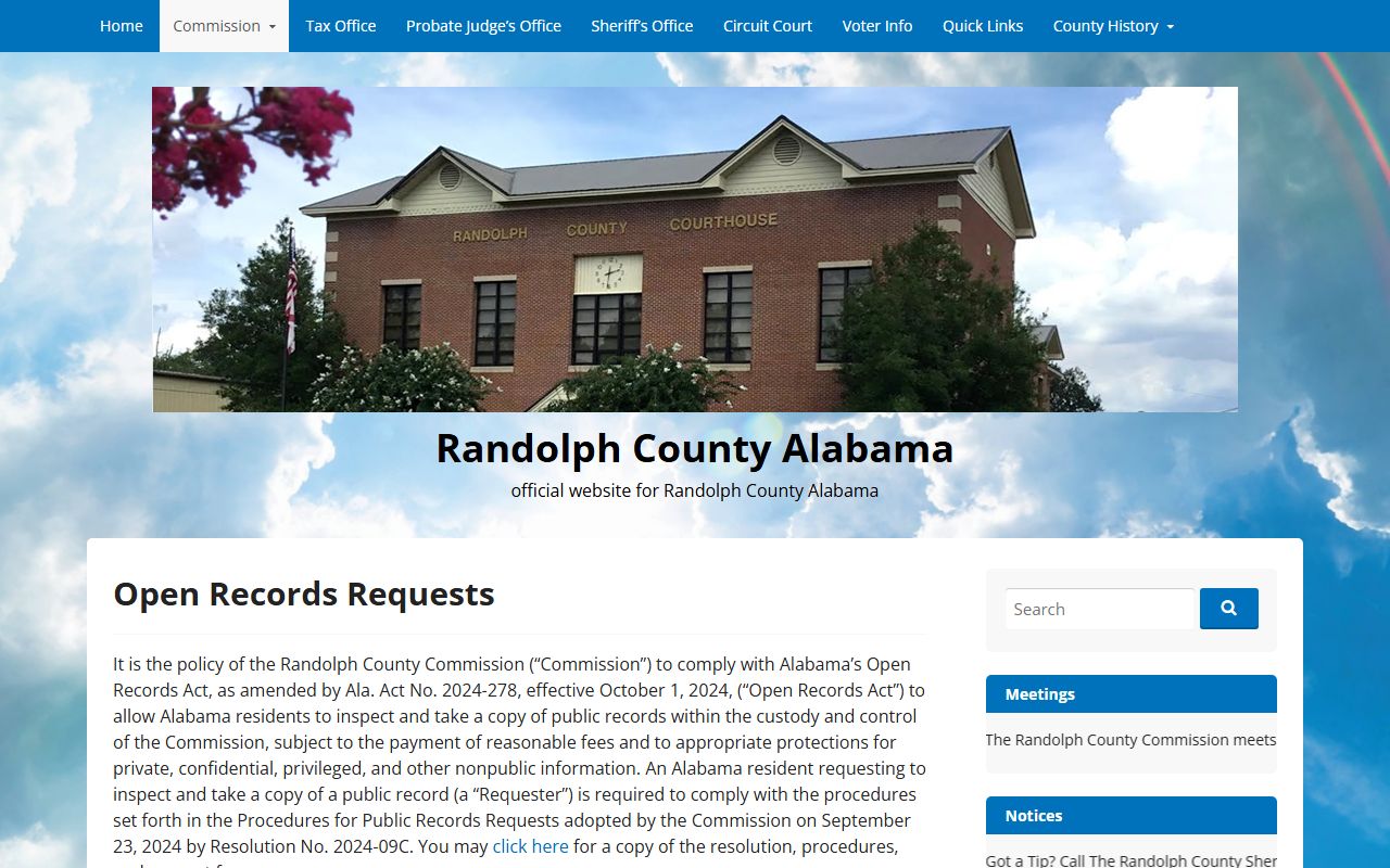 Randolph County open records request page for booking photo records